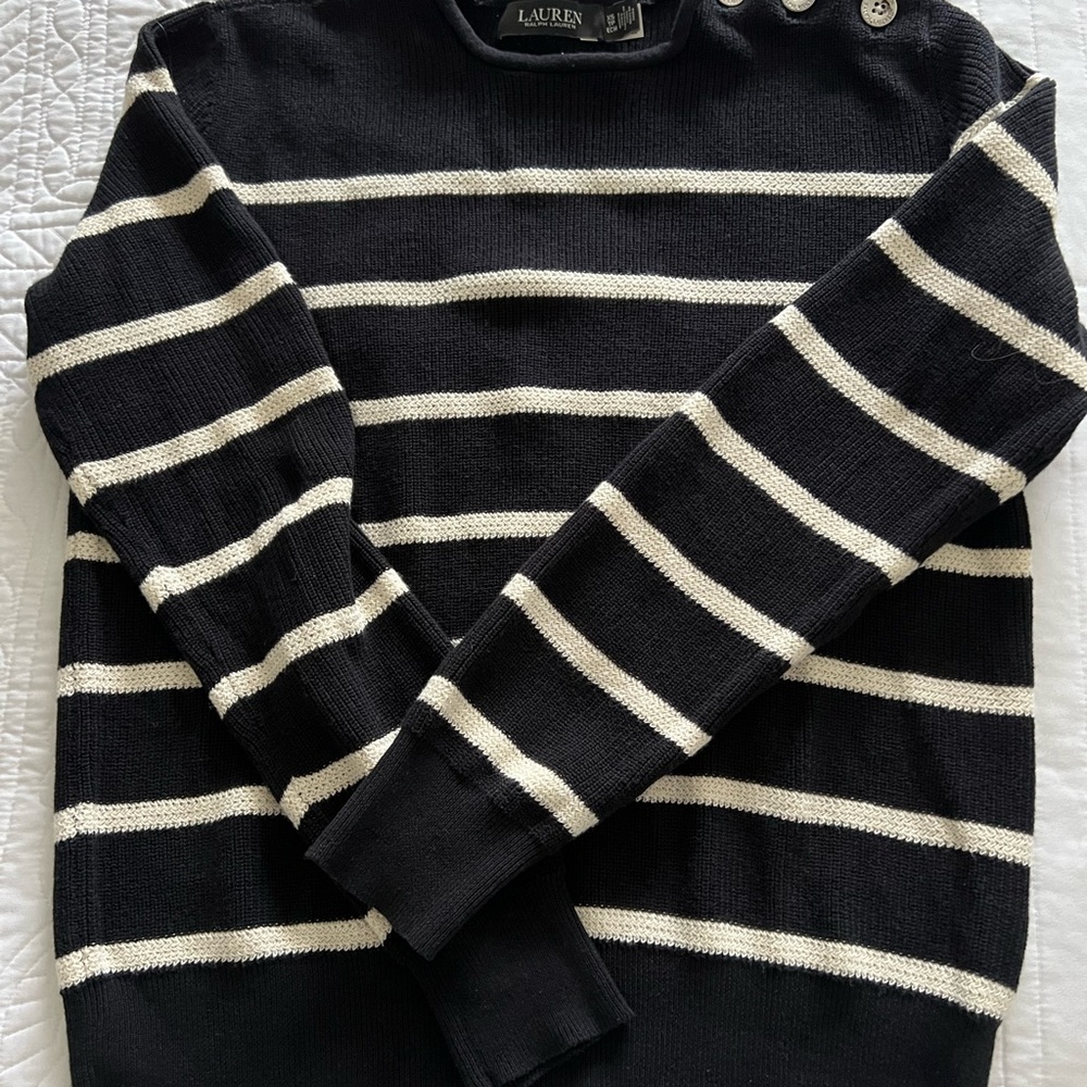 Lauren Ralph Lauren Black and White Striped Crewneck Sweater. NWOT